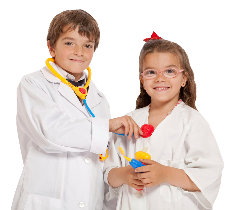 Das Bild zeigt zwei Kinder, welche als Arzt verkleidet sind